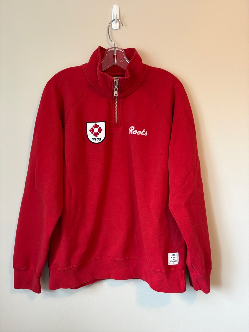 Roots Canada 1973 Heritage Patch Quarter Zip Sweatshirt Pullover Large L